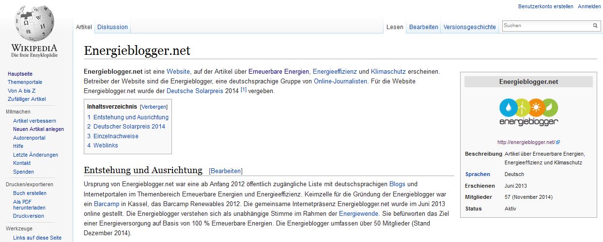 Energieblogger in Wikipedia